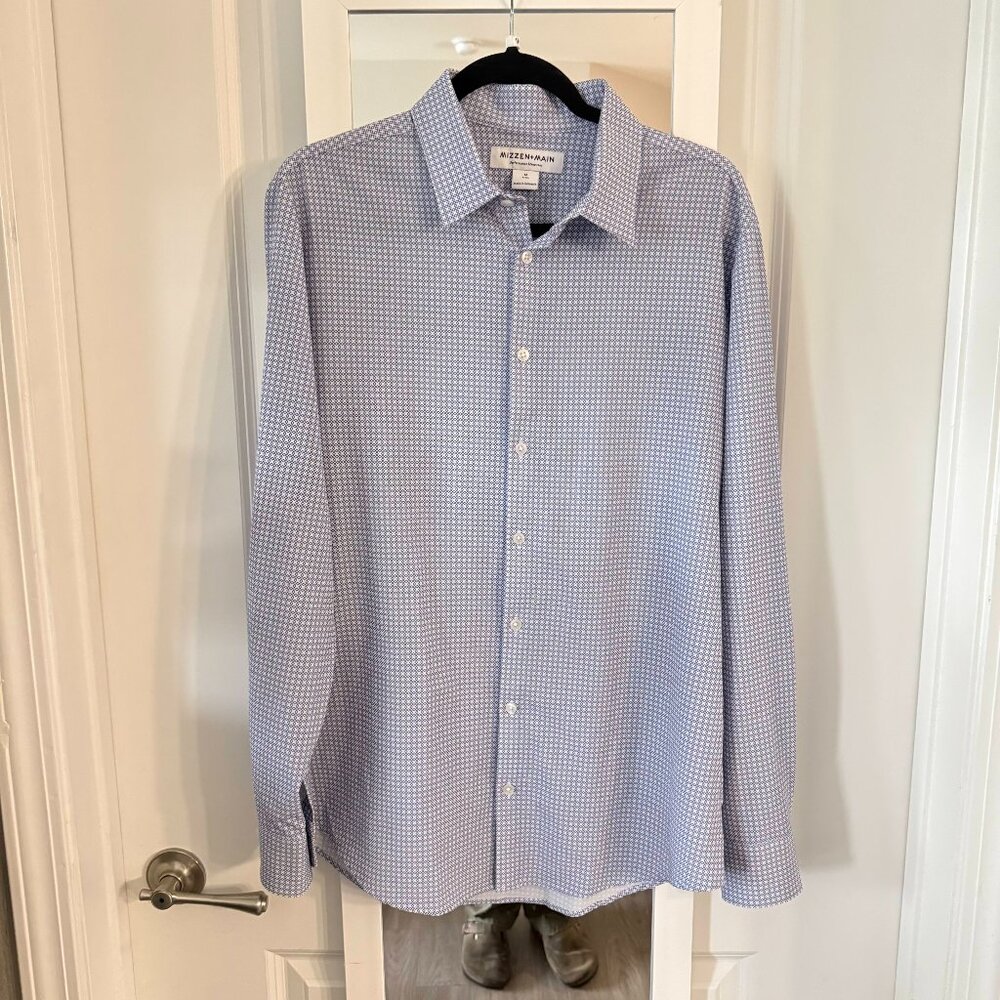 Mizzen+Main Performance Dress Shirt Blue Micro Print Size M Trim - Picture 2 of 6